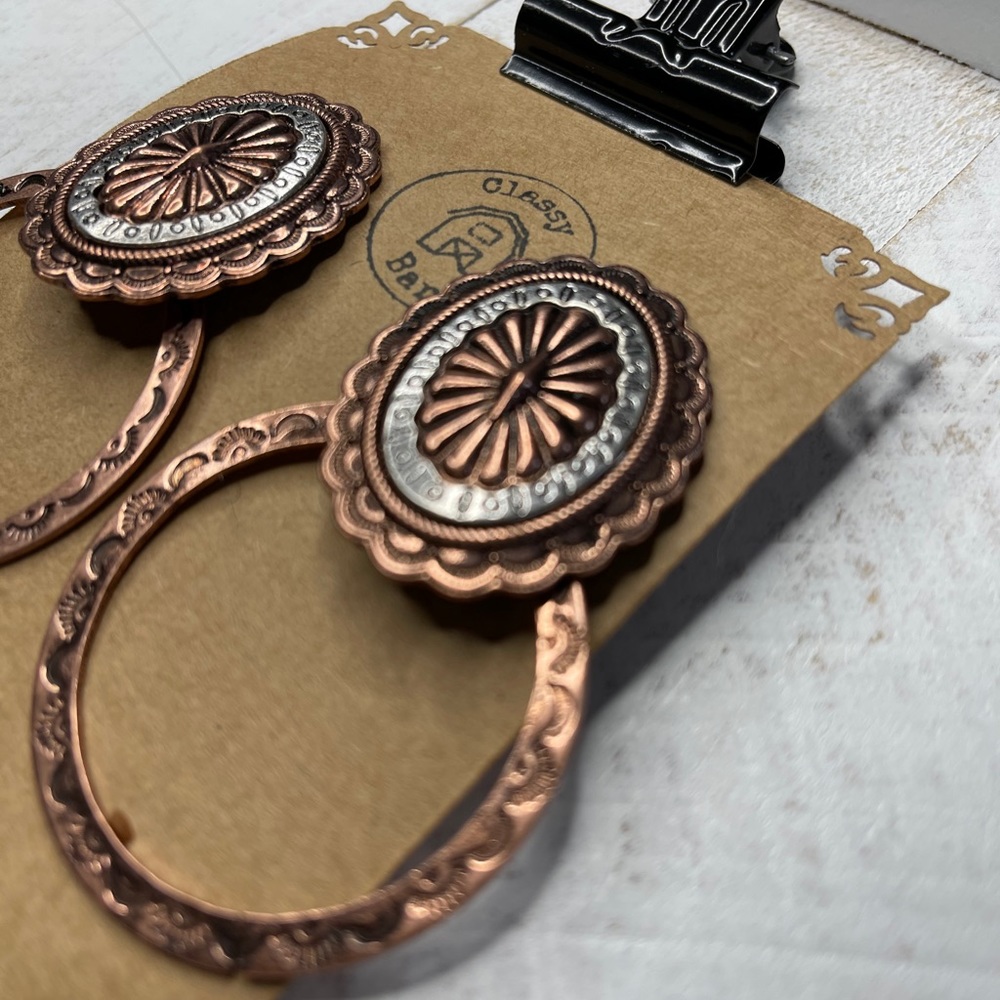 Copper and Silver Toned Earrings - Picture 2 of 2